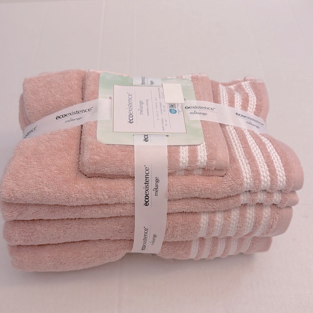 6pc Ecoexistence Mélange Bath Towel Set - Waterless Coloring  - Pink/White - Picture 7 of 9